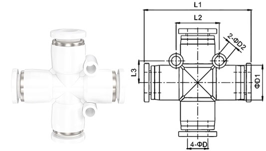 IPZ塑料四通十字型接頭規(guī)格圖 IPZ塑料四通十字型接頭規(guī)格圖