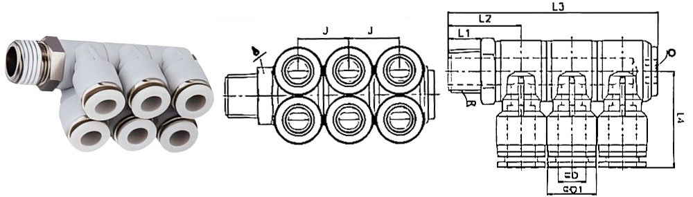 IPAT一拖六雙管串聯直角接頭的規格 IPAT一拖六雙管串聯直角接頭的規格