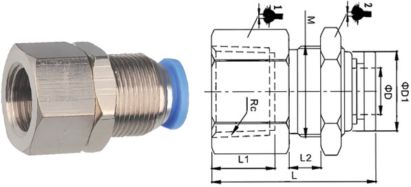 IPMF隔板內螺紋直通接頭規格圖 IPMF隔板內螺紋直通接頭規格圖