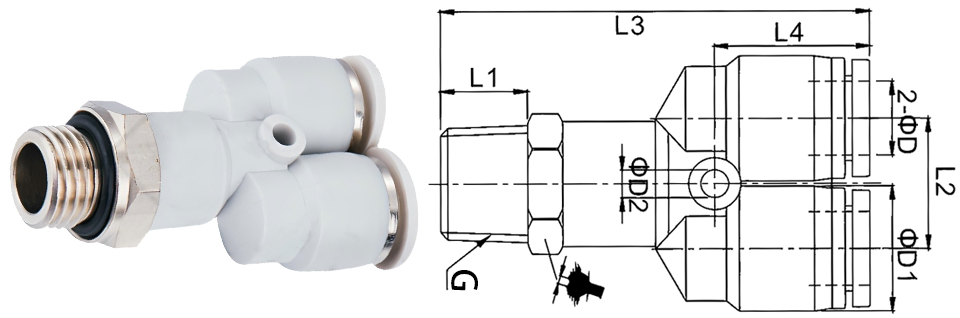 IPX-G螺紋三通Y型接頭結構圖 IPX-G螺紋三通Y型接頭結構圖