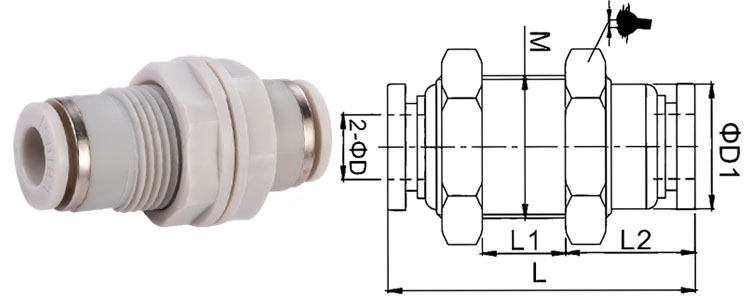 PPM塑料隔板直通接頭規格圖 PPM塑料隔板直通接頭規格圖