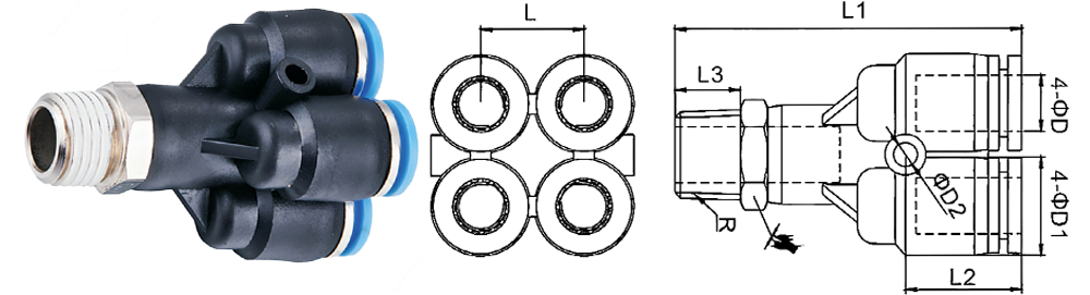 PXT螺紋五通Y型接頭規格圖 PXT螺紋五通Y型接頭規格圖