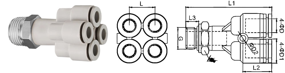 PXT-G 螺紋五通Y型接頭規格 PXT-G 螺紋五通Y型接頭規格
